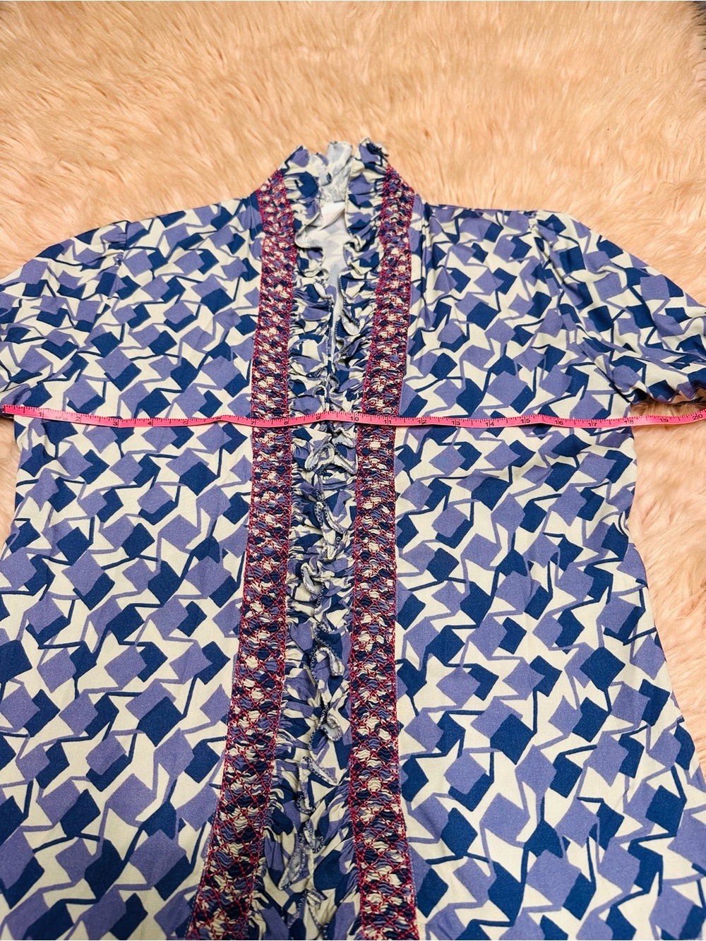 Blue Geometric Ruffle Collar Blouse - Picture 10 of 14
